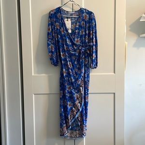 Blue Floral Print Wrap Dress, Zara - Medium (New with Tags)